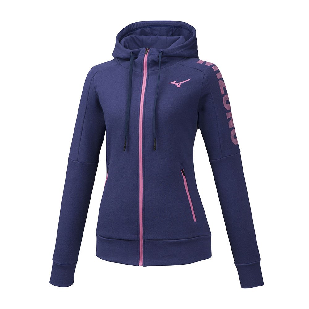 Felpa Con Cappuccio Mizuno Heritage Cerniera Donna - Blu Marino - 37129-WABO